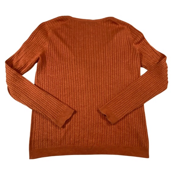 Brooks Brothers Women Silk Cashmere Cable Knit Cardigan Burnt Orange V-Neck M - Picture 3 of 8